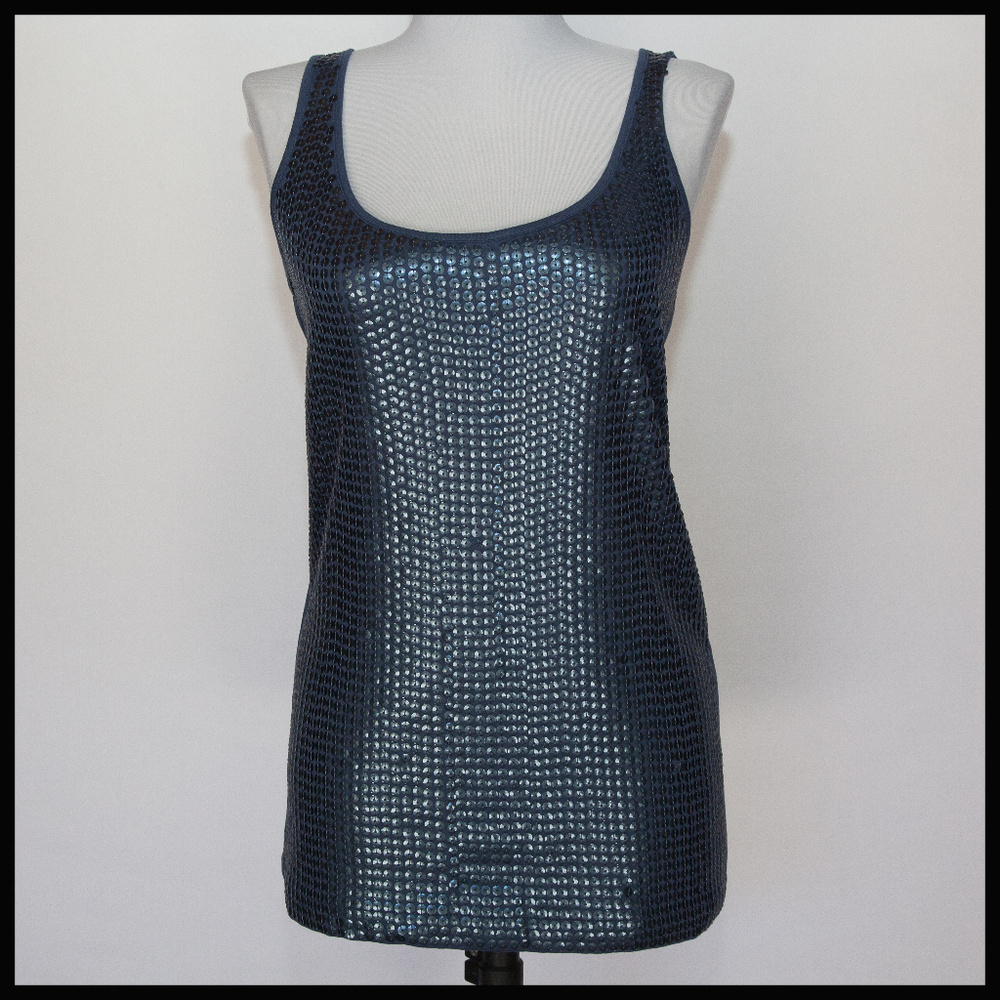 J. Crew Blue Sequin Cotton Tee Shirt Top